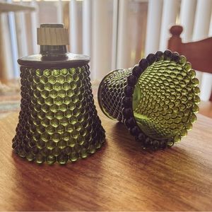 Vintage HomCo Olive Green Hobnail Glass Candle Votive Cups